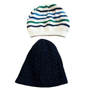 ☀️ Striped and Cable Knit Beanie Set